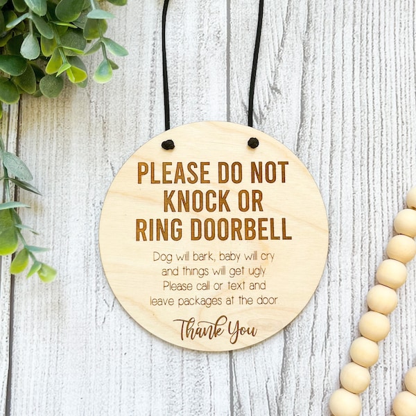 Do not knock sign, dogs will bark, door hanger, wreath sign, Don’t ring doorbell, do not disturb sign, baby sleeping sign, baby shower gift