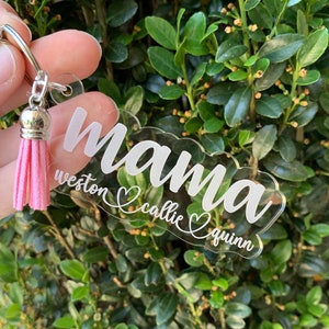 Mama keychain with kids name, mama keychain, customized mom keychain, Mothers Day gift, custom gifts for mom, gifts for mom, gifts for her image 1