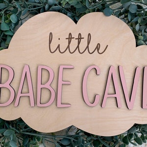 Little Babe Cave girls room sign, cloud nursery wall decor, cloud nursery decor, girls playroom wall decor, baby girl nursery sign, clouds image 4