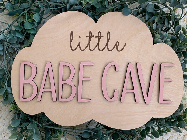 Little Babe Cave girls room sign, cloud nursery wall decor, cloud nursery decor, girls playroom wall decor, baby girl nursery sign, clouds image 4