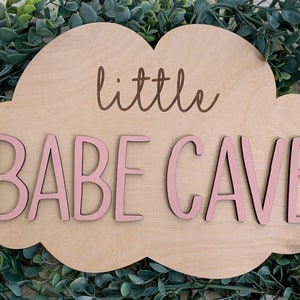 Little Babe Cave girls room sign, cloud nursery wall decor, cloud nursery decor, girls playroom wall decor, baby girl nursery sign, clouds image 2