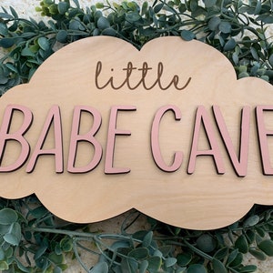 Little Babe Cave girls room sign, cloud nursery wall decor, cloud nursery decor, girls playroom wall decor, baby girl nursery sign, clouds image 6