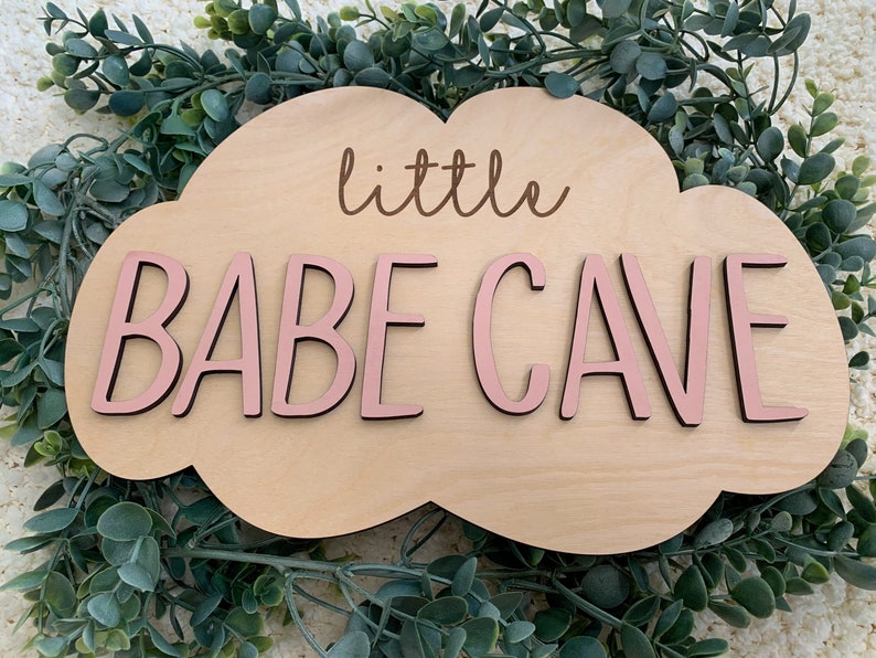 Little Babe Cave girls room sign, cloud nursery wall decor, cloud nursery decor, girls playroom wall decor, baby girl nursery sign, clouds image 6