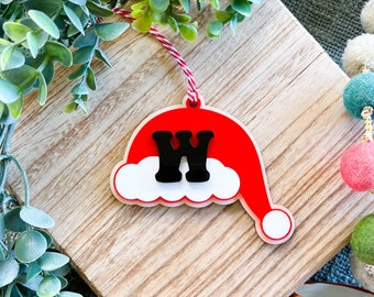 Santa hat Gift Tag, santa Ornament, Christmas Gift Tag, family stocking tags, reindeer stocking tags, Christmas tags, Christmas ornament