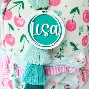 Backpack name tag, kids back pack tag, personalized backpack tag, Bogg Bag Name Keychain, personalized bag charm, Bogg bag accessory, tassel image 1