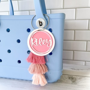 Bogg Bag Name Keychain, personalized bag charm, beach tote name tag, Bogg bag accessory, Bogg bag tassel, backpack name tag, diaper bag tags image 1