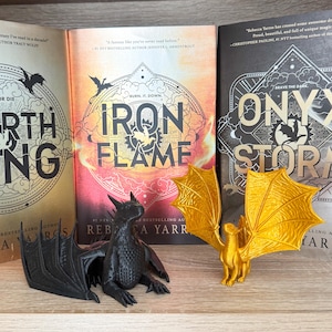 Fourth Wing Dragons, dragon bookshelf decor, dragon figurine for bookshelf, black and gold dragon figurines, dragon bookends