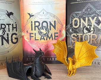 Fourth Wing Dragons, dragon bookshelf decor, dragon figurine for bookshelf, black and gold dragon figurines, dragon bookends