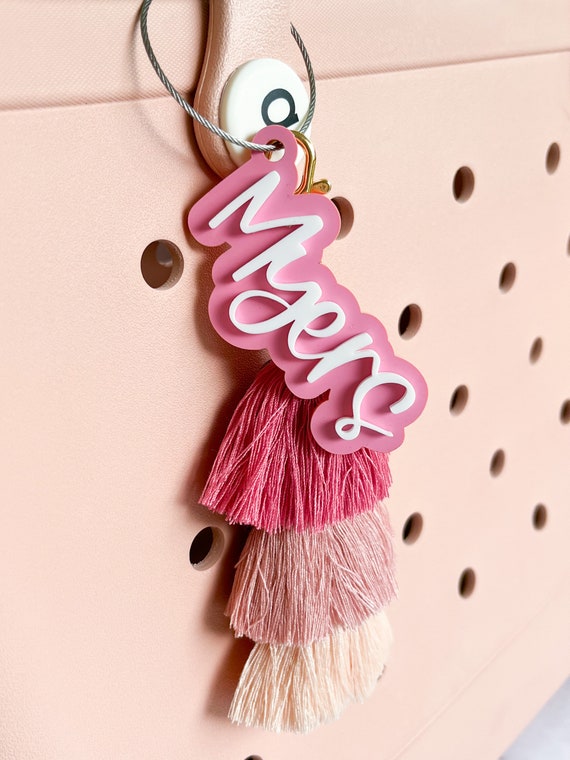 Bogg Bag Name Keychain, personalized bag charm, beach tote name tag, Bogg bag accessory, Bogg bag tassel, backpack name tag, diaper bag tags