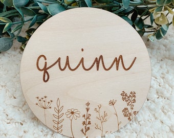 Boho baby name sign, baby name announcement, baby girl name sign, birth announcement sign, newborn photo prop, baby girl photo prop, flowers