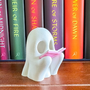 Ghost Figurine with Book & Tea Light | Book Nook Decor | Spooky Bookshelf Accent | Halloween Ghost Statue | Cozy Haunted Home Decor