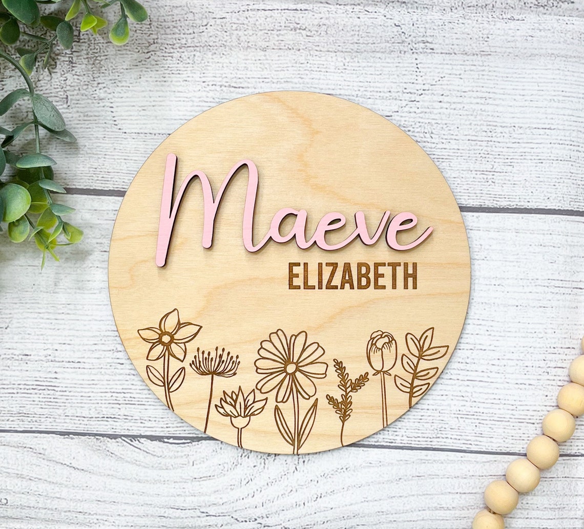 Baby Girl Name Announcement Sign Baby Girl Name Sign Birth Etsy