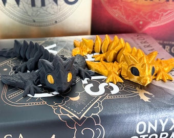 Vierde vleugel drakenboekenplankoppas, baby andarna, drakenboekenplankdecor, drakenbeeldje voor boekenplank, zwarte en gouden drakenbeeldjes