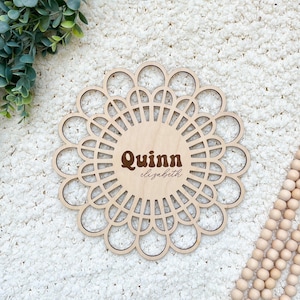 Rattan Wall Decor, Boho wall decor, rattan name sign, rattan flower decor, boho nursery decor, boho baby name sign, baby girl room decor