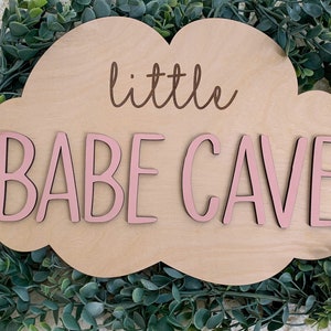 Little Babe Cave girls room sign, cloud nursery wall decor, cloud nursery decor, girls playroom wall decor, baby girl nursery sign, clouds image 1