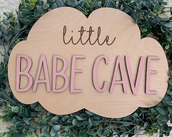 Little Babe Cave girls room sign, cloud nursery wall decor, cloud nursery decor, girls playroom wall decor, baby girl nursery sign, clouds