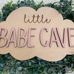 Little Babe Cave girls room sign, cloud nursery wall decor, cloud nursery decor, girls playroom wall decor, baby girl nursery sign, clouds image 5