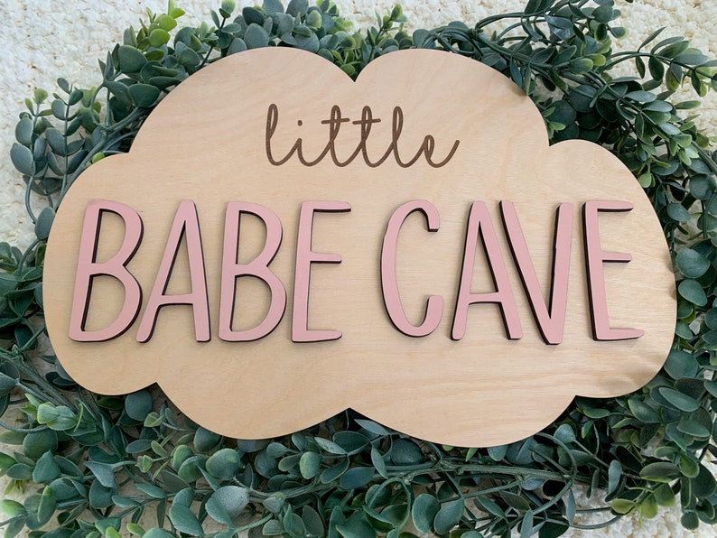 Little Babe Cave girls room sign, cloud nursery wall decor, cloud nursery decor, girls playroom wall decor, baby girl nursery sign, clouds image 5