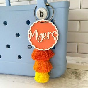 Backpack name tag, kids back pack tag, personalized backpack tag, Bogg Bag Name Keychain, personalized bag charm, Bogg bag accessory, tassel image 7