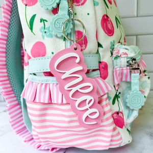 Rucksack Namen Schlüsselanhänger, 3D Namen Schlüsselanhänger, Name Schlüsselanhänger, Acryl Name Schlüsselanhänger, Rucksack Namen Tag, Windel Tasche Anhänger, personalisierter Rucksack