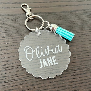 Scalloped diaper bag tags, backpack tags, personalized bag tags, school tags, backpack name tag, backpack name keychain, wood name tags
