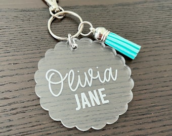 Scalloped diaper bag tags, backpack tags, personalized bag tags, school tags, backpack name tag, backpack name keychain, wood name tags