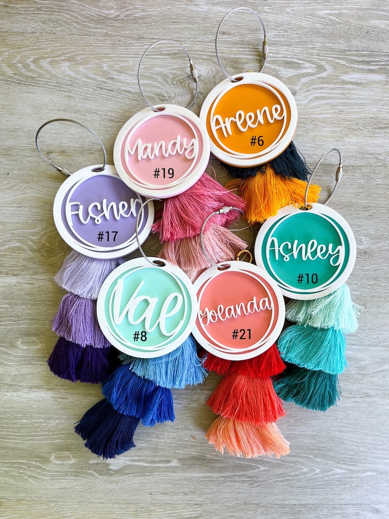 Backpack name tag, kids back pack tag, personalized backpack tag, Bogg Bag Name Keychain, personalized bag charm, Bogg bag accessory, tassel image 3