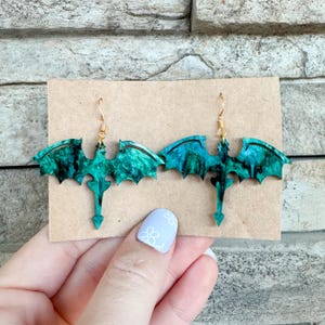 Dragon earrings, fantasy earrings, dragon jewelry, bookish gifts, fantasy book gifts, black and gold dragon earrings