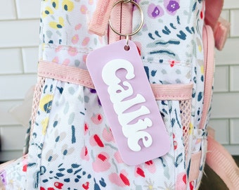 Backpack name keychain, 3d name keychain, name keychain, acrylic name keychain, backpack name tag, diaper bag tag, retro name keychainss