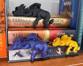 Slapende drakenboekenplankoppas, drakenboekenplankdecor, drakenbeeldje voor boekenplank, zwarte en gouden drakenbeeldjes, drakenboekensteunen