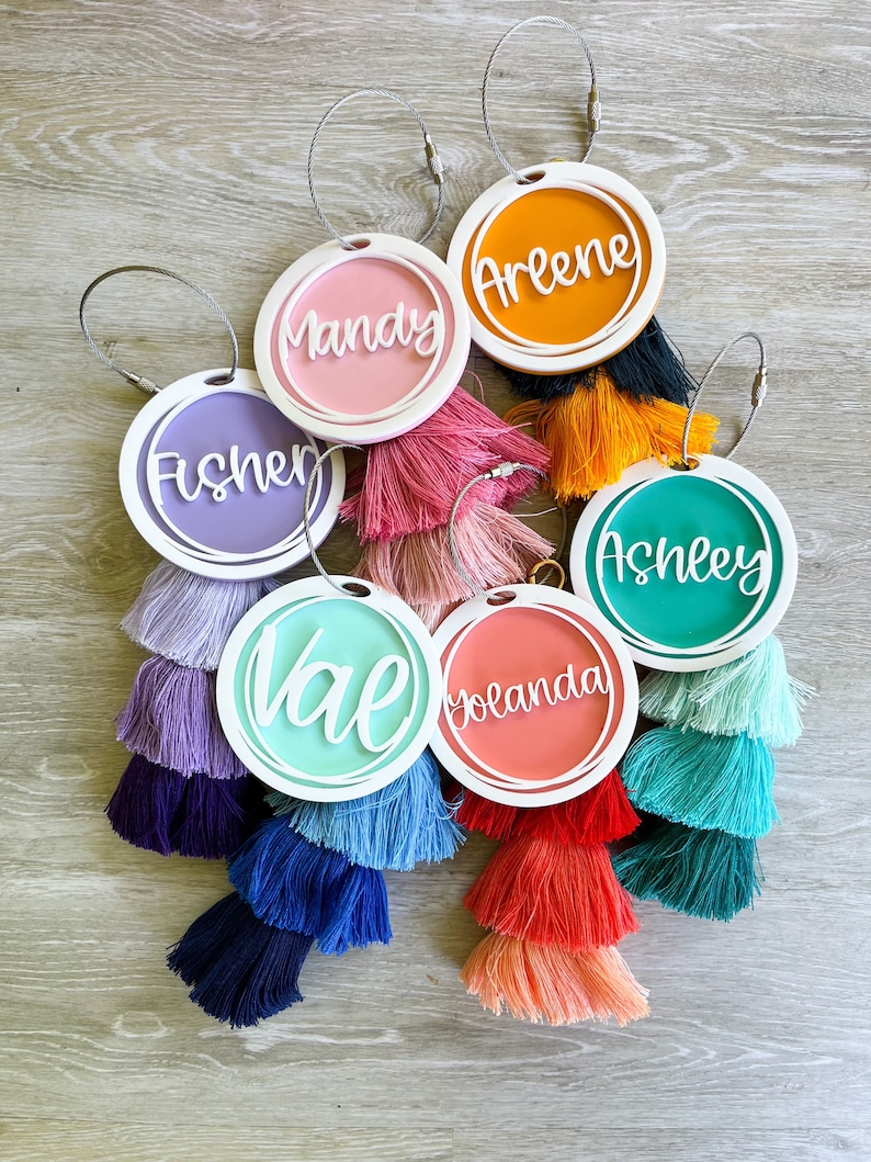 Backpack name tag, kids back pack tag, personalized backpack tag, Bogg Bag Name Keychain, personalized bag charm, Bogg bag accessory, tassel image 8