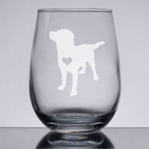 Set of 2 Etched Black Labrador Retriever on Elegant Wine Glasses 