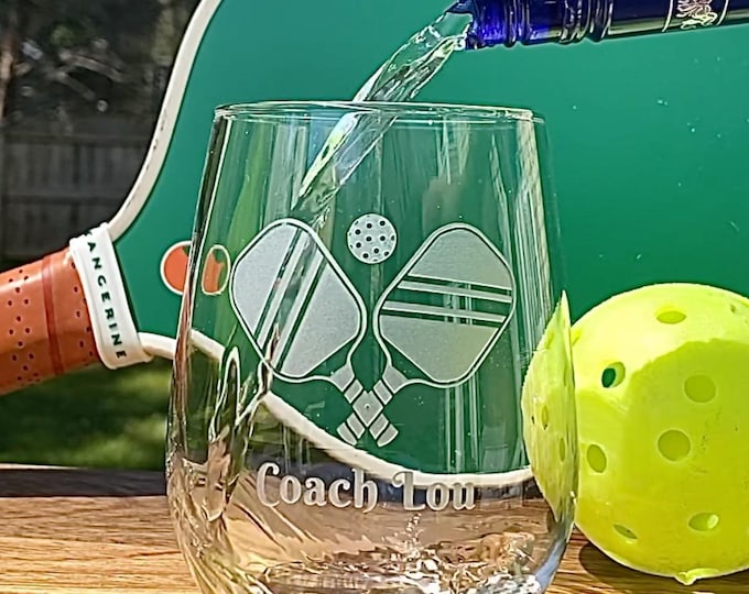 Pickleball Stemless Wine Glass - Personalized custom engraved gift