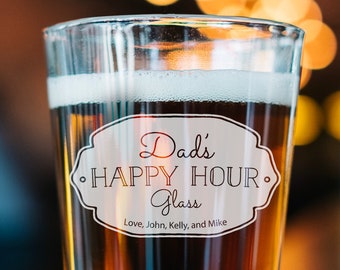 Gift for Dad, Father's Day Gift, Personalized pint beer glass, Happy Hour