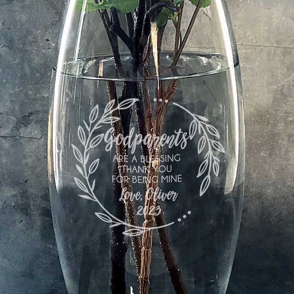 Godparents Gift - Engraved 10" Glass Vase - Personalized