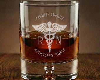 Nurse Whiskey Rocks Glass - Engraved Crystal Glassware