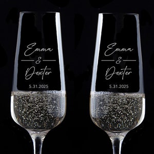 Set of Engraved Champagne Toasting Glasses, Wedding gift glass pair