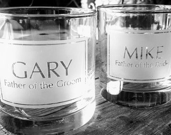 Father of the Bride/Groom Whiskey Glass, Etched Wedding Rocks Glasses, Groomsman Gift, Engraved Bourbon Glass, Custom Wedding Gift, Scotch