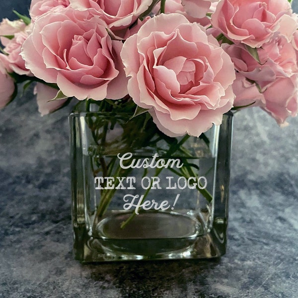 Custom Engraved 4" Square Vase - Personalized Flower Vase - Design Your Own