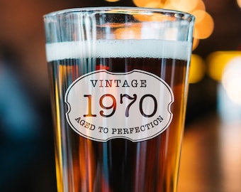 Aged to Perfection Pint Glass - Personalized Birthday Beer Glass - Dad Birthday Gift