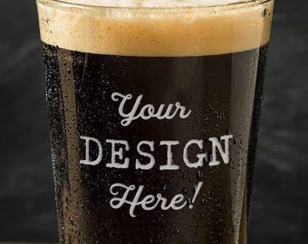 Engraved Pint Glass: Custom Logo Beer Glass - 16 oz