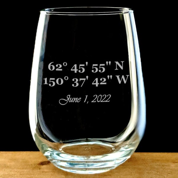 Coordinates Wine Glass, Wedding Gift, Engraved Wine, GPS Coordinates, Wedding Wine Glasses, Custom Wedding Glasses, Mr and Mrs, Bridesmaids