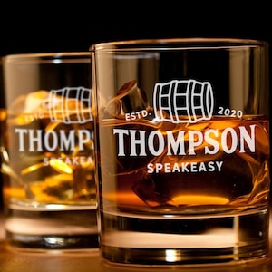 Speakeasy Personalized Whiskey Glasses, Gifts for Him, Home Bar, Scotch, Bourbon, Old Fashioned Glasses