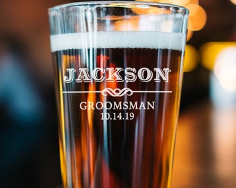 Personalized Groomsmen Gift Beer Glasses - Best Man Gift - Groomsman Pint Glass