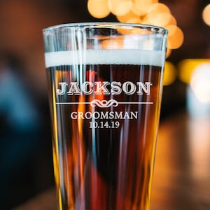 Personalized Groomsmen Gift: Engraved 16oz Pint Glass, Best Man