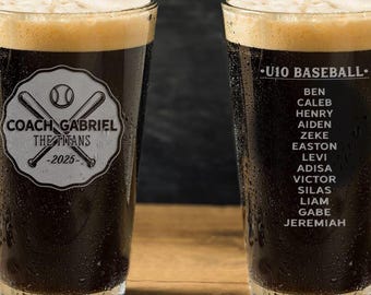 Baseball coach gift - Engraved pint glass