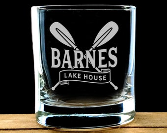 Lake House Rocks Glass - Personalized Lake House Gifts - Etched Whiskey Tumbler - Housewarming Gift