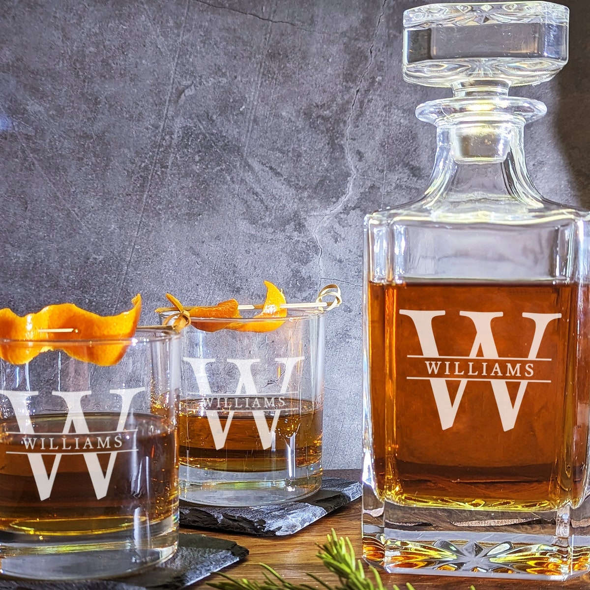 M - May Decanter & 2 Glasses Personalized Decanter Set - Etsy
