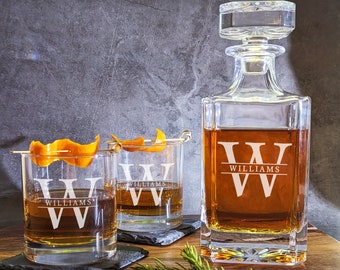 Hand-Engraved Personalized Whiskey Decanter Set: Groomsmen Gift