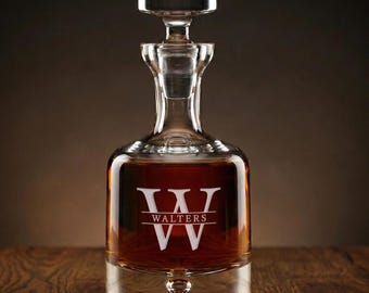Engraved Split Letter Monogram Crystal Decanter